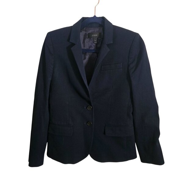 J.Crew Arcadia 2 Button Navy Cotton Blend Blazer Closet Staple Size 0 - Picture 2 of 7